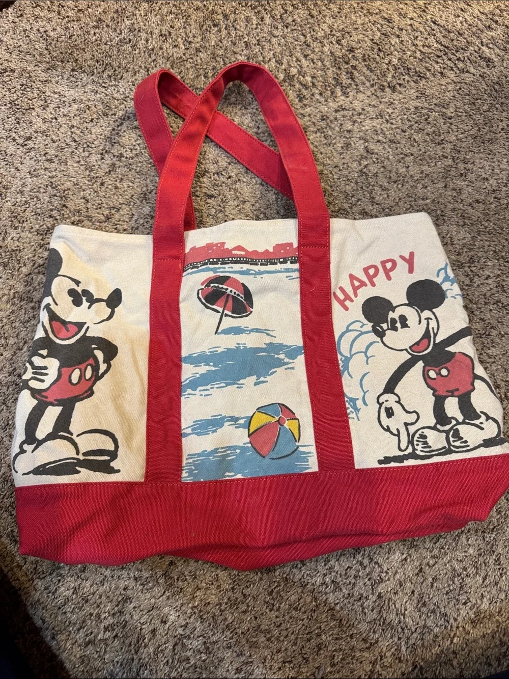 Disney Canvas Tote Bag Red White Blue with Mickey Graphic